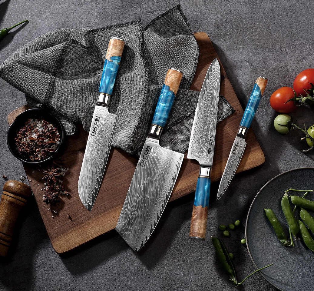 Kolekcia Azure, profesionálne nože, 67-vrstvová damašková oceľ, unikátna rukoväť