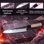 Infografika s vlastnosťami noža Gyuto Tsuchime