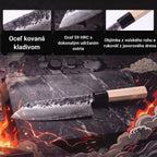 Infografika s vlastnosťami noža Kiritsuke Tsuchime
